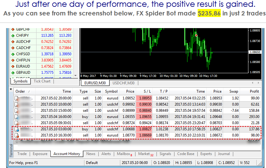 forex spider bot trading results in 24 hours