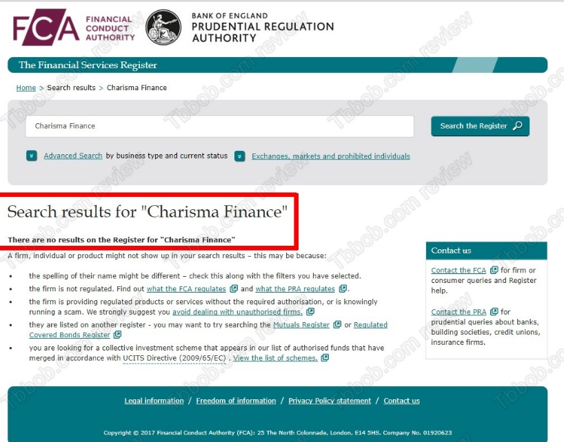 Charisma Finance incorrectly registered