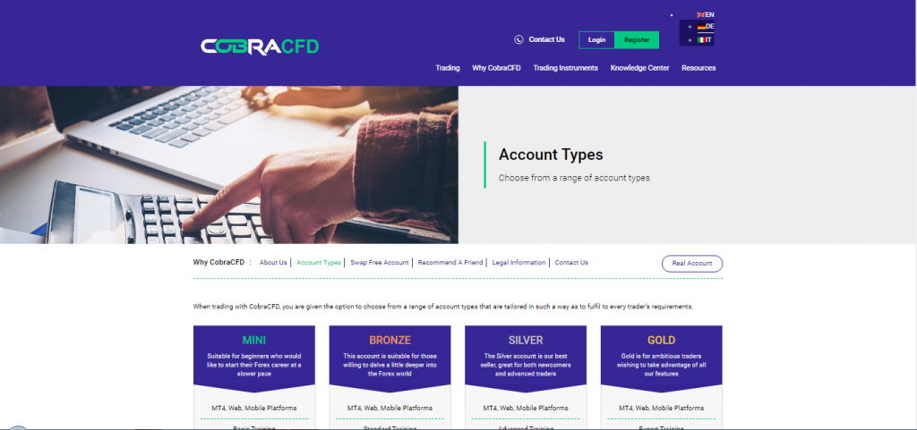 CobraCFD Account Types