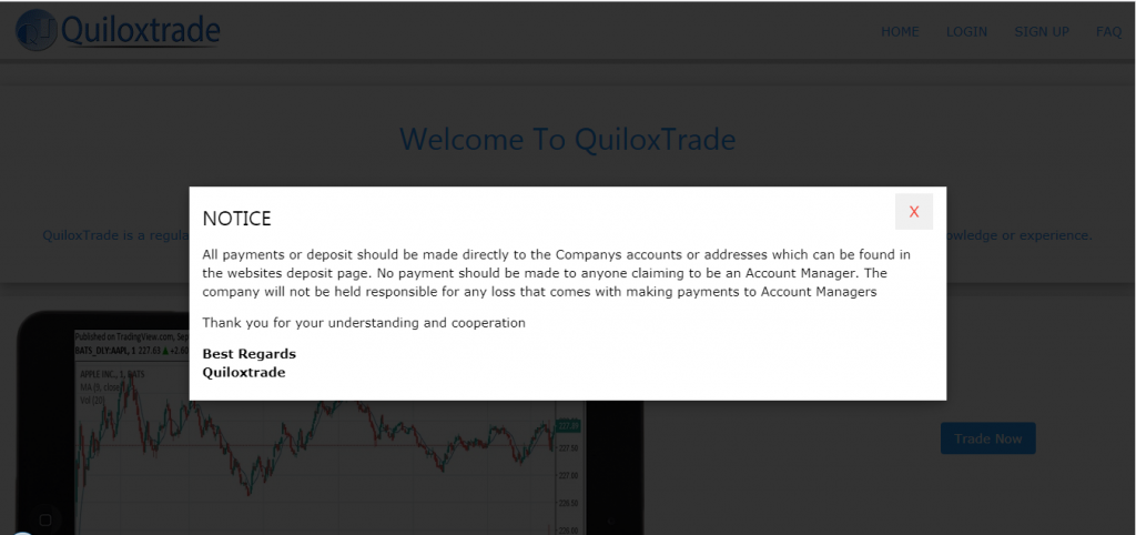 QuiloxTrade Deposit and Withdrawal/ Payment Options