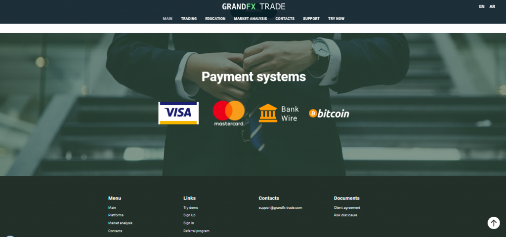GrandFX Trade aanbetaling / betalingsopties