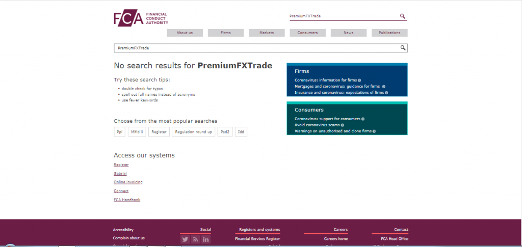 Premium FX Trade FCA Register