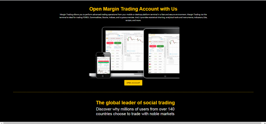 Plataforma de negociação na web da Noble Markets