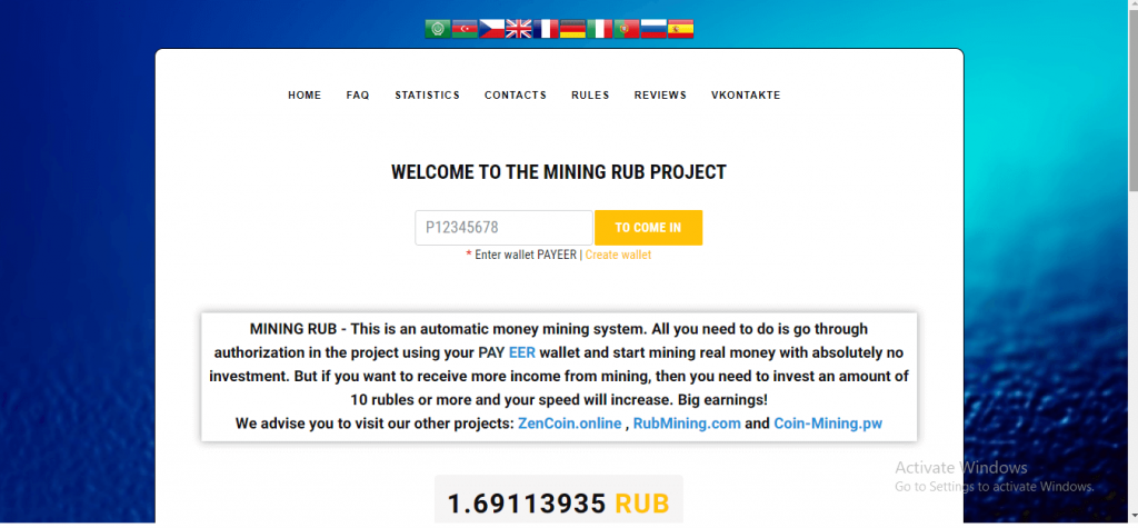 Mining Rub Review, Mining-rub.site-Plattform
