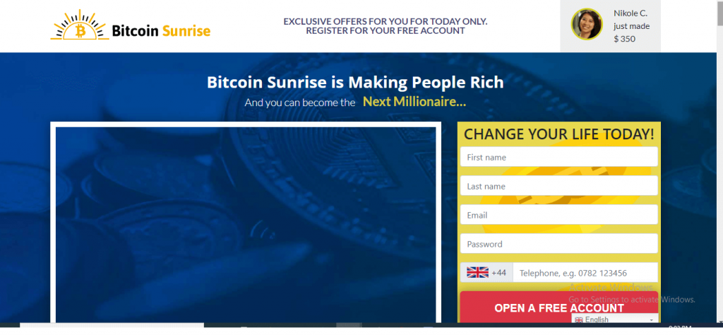 Revisión de Bitcoin sunrise, plataforma Bitcoinsunrise.com