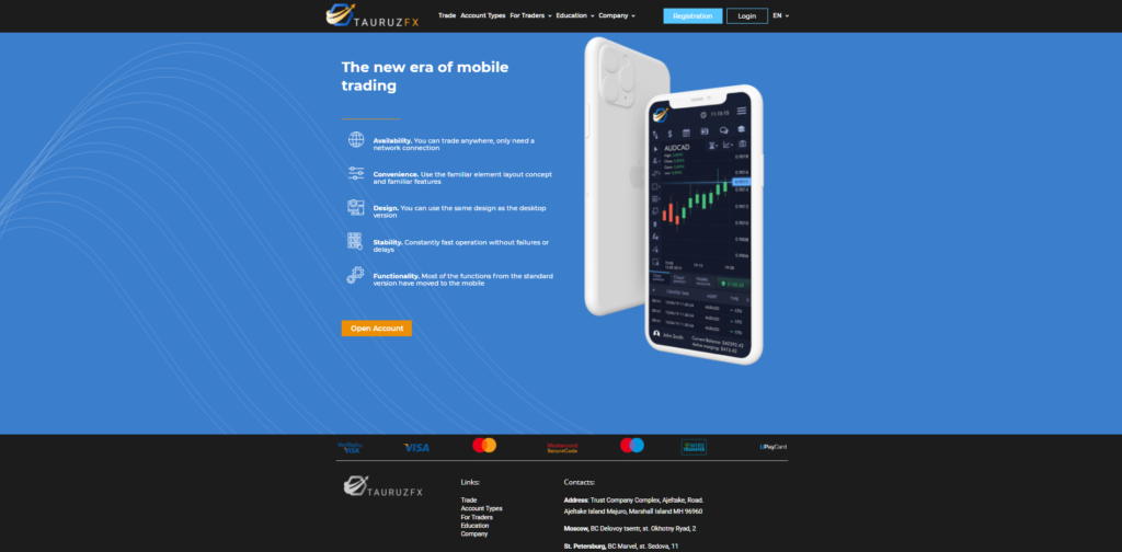 Plateforme de trading mobile Tauruz FX