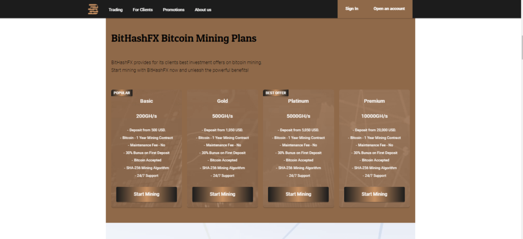 Contratti di mining BitHashFX