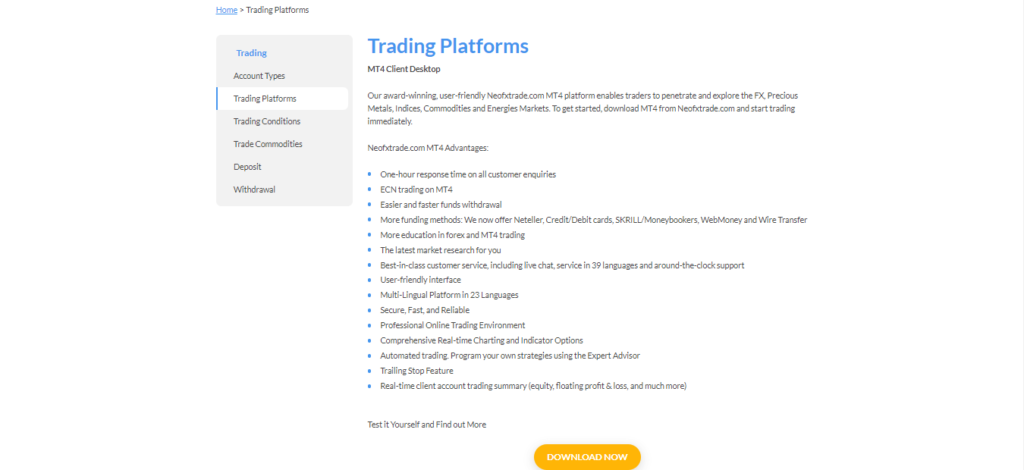Plataforma de comercio Neo FX Trade