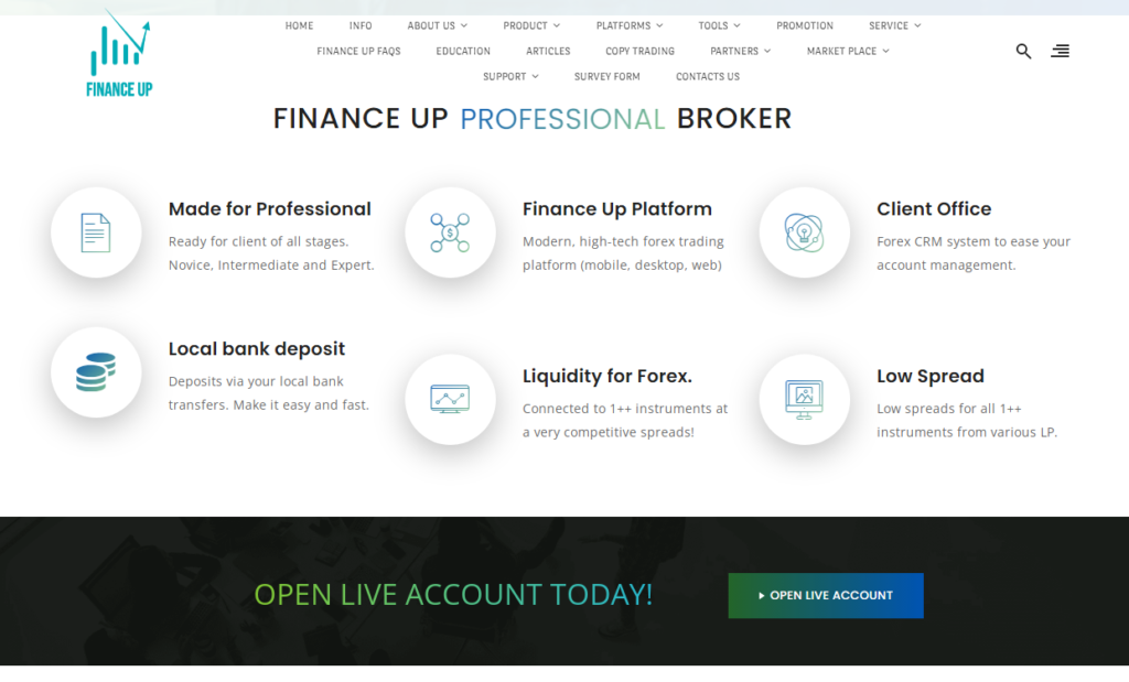 مراجعة Financeup.pro ، ميزات Financeup.pro