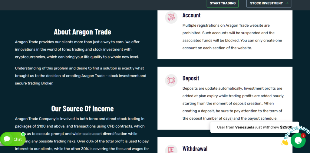 مراجعة Aragon-Trade.net ، ميزة Aragon-Trade.net