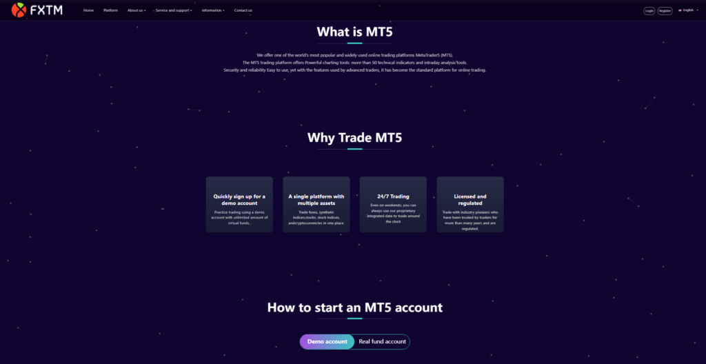 Piattaforma di trading MT5 di Fxtmcorp.com